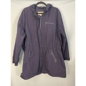 Eddie Bauer Womens Hooded Jacket Navy Blue‎ Drawstring Full Zip Size XG